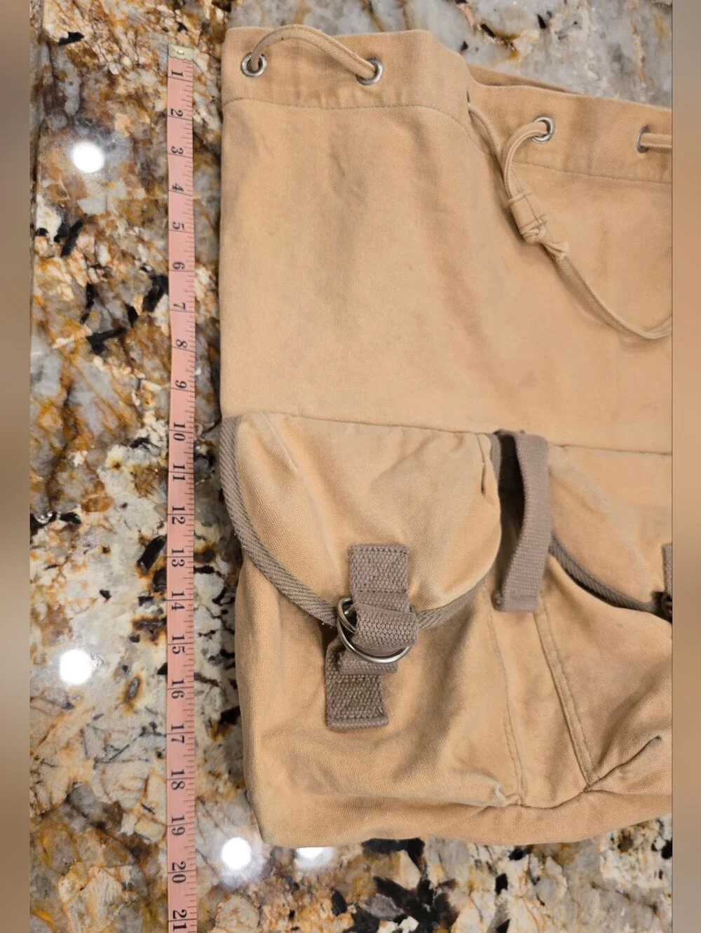 Rare vintage Abercrombie & Fitch canvas rucksack tan beige front cargo pockets